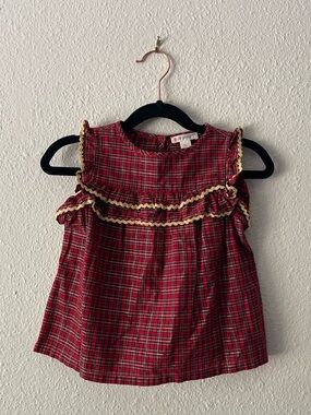 Crewcuts J Crew Girls Size 2 Red Tartan Plaid Ruffle Top Gold Holiday Christmas